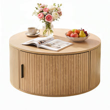 Load image into Gallery viewer, Round Coffee Table Storage Fluted Center Table Living Room Office 80cm Wood