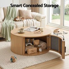 Load image into Gallery viewer, Round Coffee Table Storage Fluted Center Table Living Room Office 80cm Wood