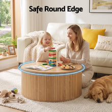 Load image into Gallery viewer, Round Coffee Table Storage Fluted Center Table Living Room Office 80cm Wood