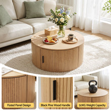 Load image into Gallery viewer, Round Coffee Table Storage Fluted Center Table Living Room Office 80cm Wood