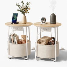 Load image into Gallery viewer, Artiss Set of 2 Round Coffee Table Bedside Side End Table Charging Station Storage Basket