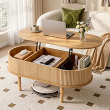 Load image into Gallery viewer, Artiss Lift Top Coffee Table Fluted Centre Table with Hidden Storage Oval 100cm