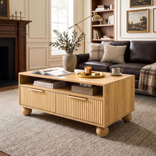 Load image into Gallery viewer, Artiss Coffee Table 90cm Center Table Fluted Drawers Open Shelf Spherical Solid Legs Wood