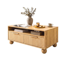 Load image into Gallery viewer, Artiss Coffee Table 90cm Center Table Fluted Drawers Open Shelf Spherical Solid Legs Wood