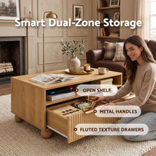 Load image into Gallery viewer, Artiss Coffee Table 90cm Center Table Fluted Drawers Open Shelf Spherical Solid Legs Wood