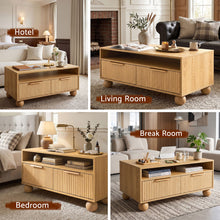 Load image into Gallery viewer, Artiss Coffee Table 90cm Center Table Fluted Drawers Open Shelf Spherical Solid Legs Wood