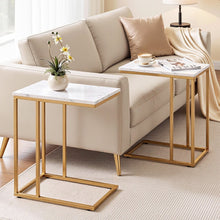 Load image into Gallery viewer, Artiss C Shaped End Table Set of 2 Coffee Table Side Table White & Gold