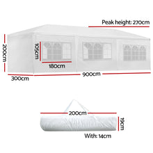 Load image into Gallery viewer, Gazebo 3x9m Marquee Wedding Party Tent Outdoor Camping Side Wall Canopy 8 Panel White