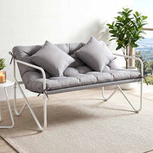 Load image into Gallery viewer, Garden Bench 2 Seater Outdoor Bench Metal with Cushion 118cm Grey