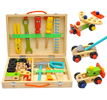 Load image into Gallery viewer, Pretend play tool box with building items in carry case-kids play