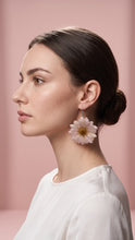 Load image into Gallery viewer, Real Flower Orchid Petal Earrings – Vibrant Creame Round Flower Botanical Jewelry