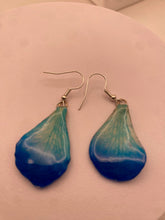 Load image into Gallery viewer, Real Flower Orchid Petal Earrings – Vibrant Blue Resin Botanical