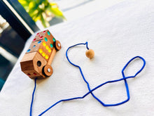 Load image into Gallery viewer, Toy wooden pull along pretend play toy truck with dice set