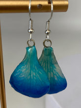 Load image into Gallery viewer, Real Flower Orchid Petal Earrings – Vibrant Blue Resin Botanical
