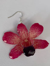 Load image into Gallery viewer, Real Flower Orchid Petal Earrings – Vibrant Round Flower Botanical Jewelry