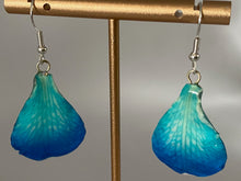 Load image into Gallery viewer, Real Flower Orchid Petal Earrings – Vibrant Blue Resin Botanical