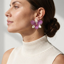 Load image into Gallery viewer, Real Flower Orchid Petal Earrings – Vibrant Pink White Round Flower Botanical Jewelry