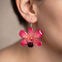 Load image into Gallery viewer, Real Flower Orchid Petal Earrings – Vibrant Round Flower Botanical Jewelry