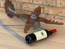 Load image into Gallery viewer, Scrap Metal Helicopter Art & Wine Bottle Holder | Unique Upcycled Auto Part Sculpture | Mens Shed Decor, Bar Accessory, Garden Art