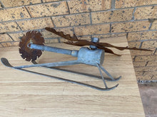 Load image into Gallery viewer, Scrap Metal Helicopter Art & Wine Bottle Holder | Unique Upcycled Auto Part Sculpture | Mens Shed Decor, Bar Accessory, Garden Art