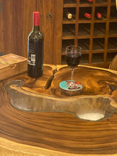 Load image into Gallery viewer, Coffee Table, Round Acacia Saur wood large  112 cm across 91cm width and 9 cm thick, glass inlay feature