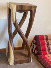 Load image into Gallery viewer, Side table 76cm Acacia Wood intricate swirl design Side Table, Corner Table, Bar stool stained.