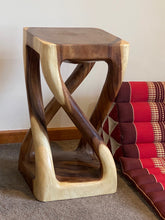 Load image into Gallery viewer, Side table 48 cm Acacia Wood intricate swirl design Side Table, Corner Table, Bar stool stained.