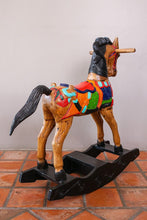 Load image into Gallery viewer, Rocking horse handmade solid wood-beautiful hand painted detail-very unique