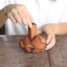 Load image into Gallery viewer, Brain teaser puzzle 3D hand made - Football round natural wood for kids or adults