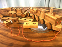 Load image into Gallery viewer, Pull along wooden train with 26 Piece, educational shapes jig-saw wooden toy.