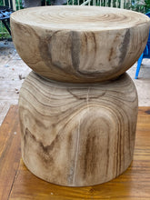 Load image into Gallery viewer, Side timber drinks Table, Stool or Plant pot of Paulownia wood - Mushroom hourglass design_Model 01