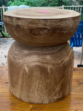 Load image into Gallery viewer, Side timber drinks Table, Stool or Plant pot of Paulownia wood -Mushroom hourglass design_Model 12