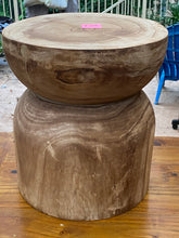 Load image into Gallery viewer, Side timber drinks Table, Stool or Plant pot of Paulownia wood -Mushroom hourglass design_Model 12