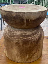 Load image into Gallery viewer, Side timber drinks Table, Stool or Plant pot of Paulownia wood -Mushroom hourglass design_Model 12