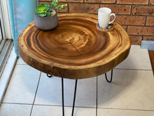 Load image into Gallery viewer, Coffee Table- round Live Edge natural Wooden Side Table / Corner Table / Plant or book Stand Raintree Wood-OS54 model