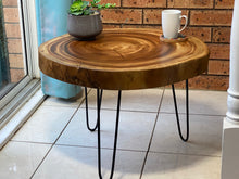 Load image into Gallery viewer, Coffee Table- round Live Edge natural Wooden Side Table / Corner Table / Plant or book Stand Raintree Wood-OS54 model