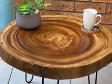 Load image into Gallery viewer, Coffee Table- round Live Edge natural Wooden Side Table / Corner Table / Plant or book Stand Raintree Wood-OS54 model