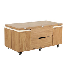 Load image into Gallery viewer, Fittro 3-in-1 Lift Top Coffee Table with 4 Chairs, Dining Table Work Desk Built-in Storage, Hydraulic Swivel, Lockable Castors, Space-Saving for Living Rooms & Flats, Apartments