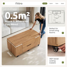 Load image into Gallery viewer, Fittro 3-in-1 Lift Top Coffee Table with 4 Chairs, Dining Table Work Desk Built-in Storage, Hydraulic Swivel, Lockable Castors, Space-Saving for Living Rooms & Flats, Apartments