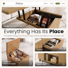 Load image into Gallery viewer, Fittro 3-in-1 Lift Top Coffee Table with 4 Chairs, Dining Table Work Desk Built-in Storage, Hydraulic Swivel, Lockable Castors, Space-Saving for Living Rooms & Flats, Apartments