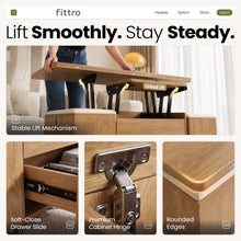 Load image into Gallery viewer, Fittro 3-in-1 Lift Top Coffee Table with 4 Chairs, Dining Table Work Desk Built-in Storage, Hydraulic Swivel, Lockable Castors, Space-Saving for Living Rooms & Flats, Apartments