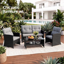 Load image into Gallery viewer, Gardeon 4-Piece Outdoor Sofa Set Coffee Table Chair Rattan Furniture Black