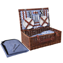 Load image into Gallery viewer, Alfresco 4 Person Picnic Basket Set Insulated Blanket Storage Bag