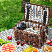 Load image into Gallery viewer, Alfresco 4 Person Picnic Basket Set Wooden Blanket Cooler Bag Outdoor Insulated
