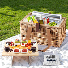 Load image into Gallery viewer, Alfresco 4 Person Picnic Basket Set with Table Blanket Cooler Wooden Insulated