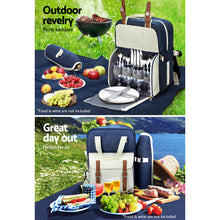 Load image into Gallery viewer, Alfresco 4 Person Picnic Basket Set Backpack Bag Insulated Blue