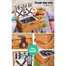 Load image into Gallery viewer, Alfresco 4 Person Picnic Basket Set Wooden Blanket Cooler Bag Outdoor Insulated