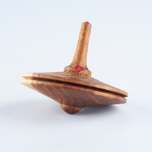 Load image into Gallery viewer, Spinning Top wooden hand made in a timber gift box (set of 2 tops included)