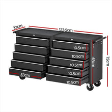 Load image into Gallery viewer, Giantz Tool Chest Trolley 10 Drawers Toolbox Storage Black