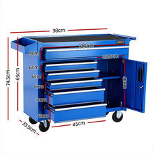 Load image into Gallery viewer, Giantz 6 Drawer Tool Chest Trolley Cabinet Cart Toolbox Storage Organiser Wheels